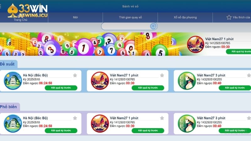 Các dịch vụ xổ số được 33Win cung cấp đến hội viên