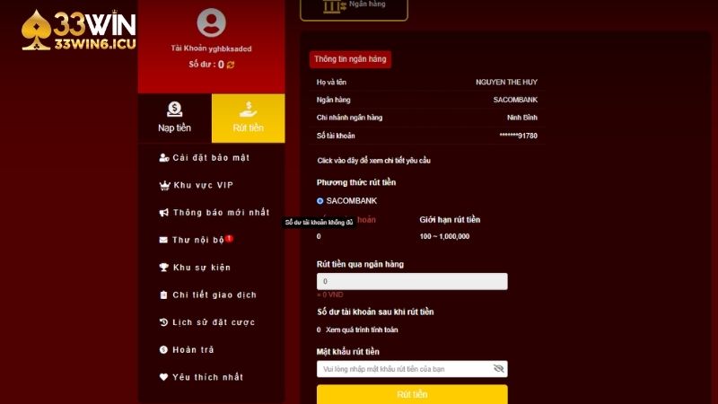 Hướng dẫn rút tiền tại 33Win với 4 bước